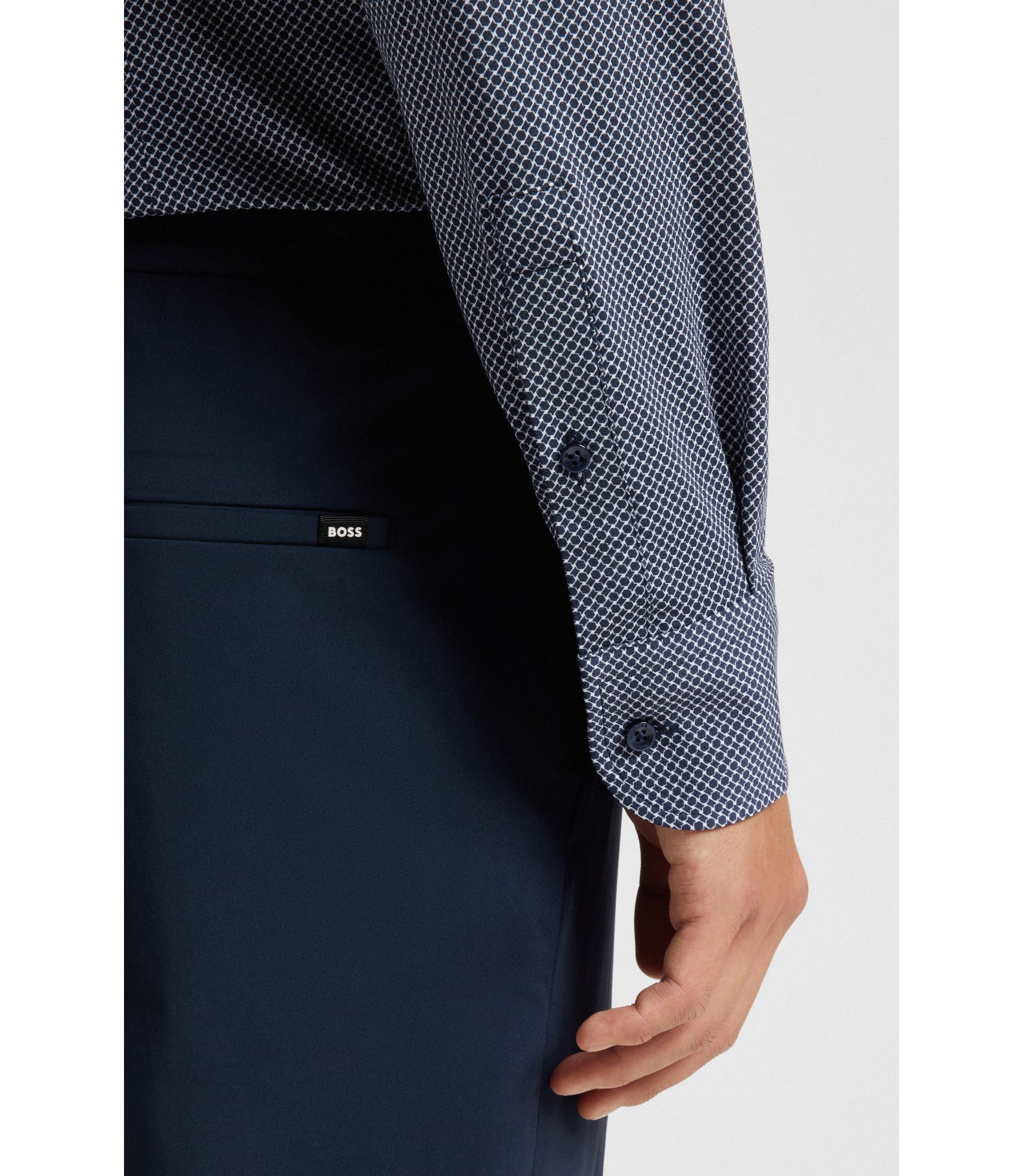 BOSS - Slim-fit shirt in printed Italian-made performance-stretch