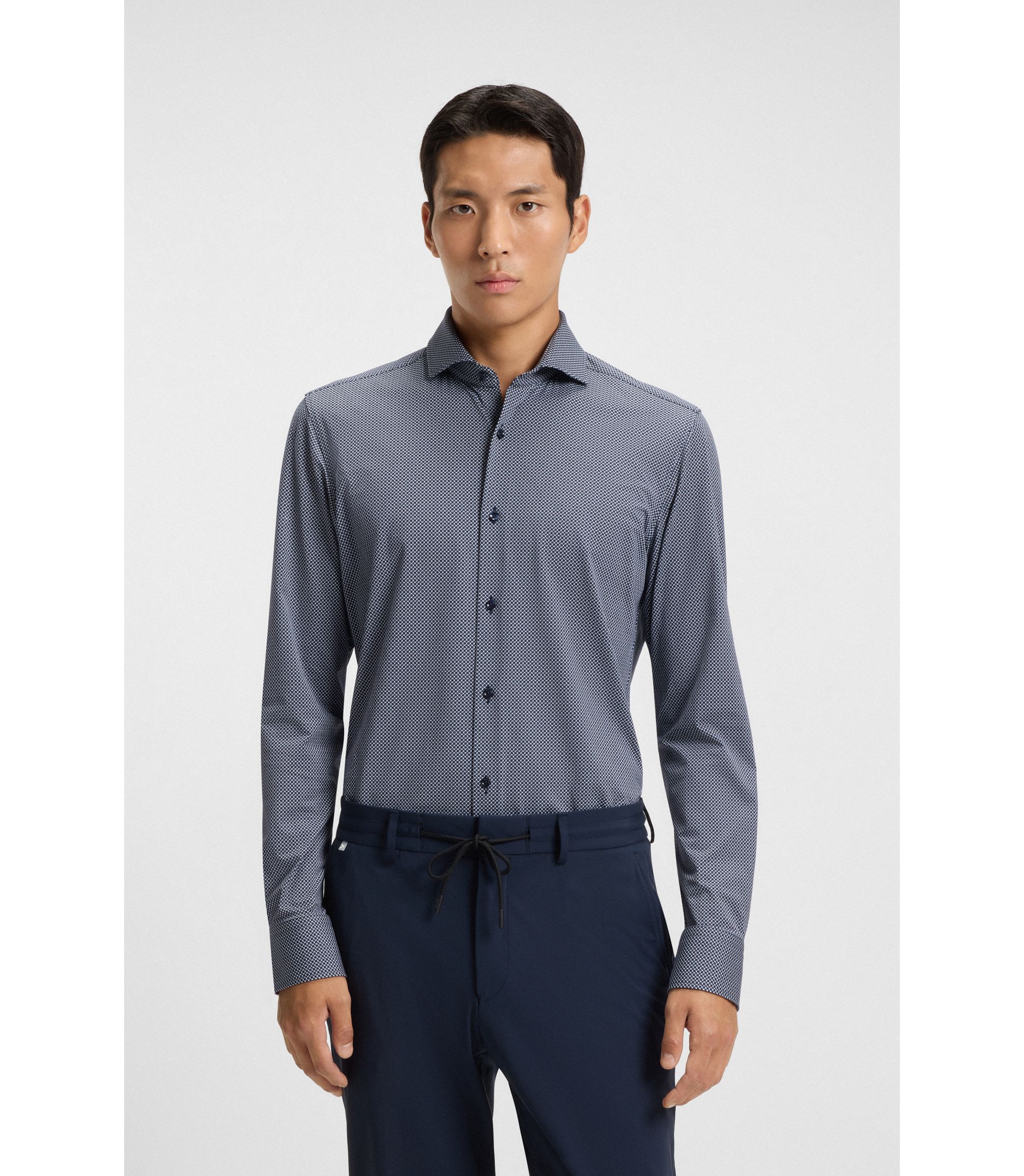 BOSS - Slim-fit shirt in printed Italian-made performance-stretch