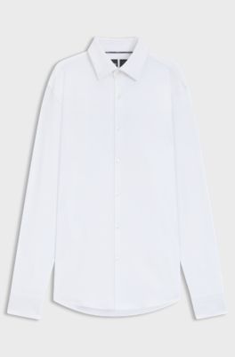 Camisa slim fit de franela el&aacute;stica cepillada, Blanco