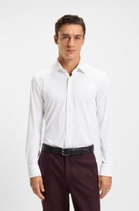 Slim-fit overhemd van geborstelde stretchflanel, Wit