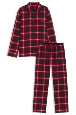 Checked-cotton pyjamas with logo labels, Red