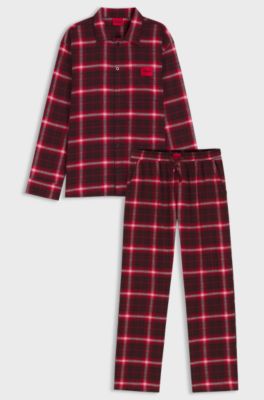 Checked-cotton pyjamas with logo labels, Red