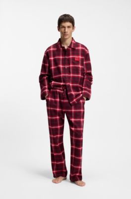 Checked-cotton pyjamas with logo labels, Red