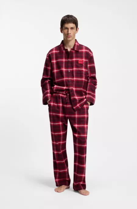 Checked-cotton pyjamas with logo labels