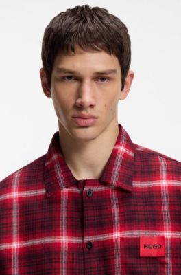 Checked-cotton pyjamas with logo labels, Red