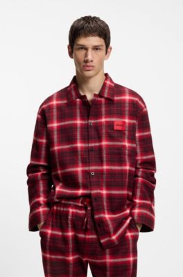 Pigiama in cotone a quadri con etichette con logo, Rosso