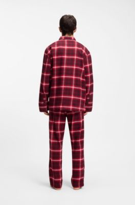 Checked-cotton pyjamas with logo labels, Red