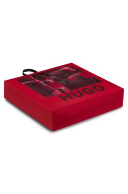 Checked-cotton pyjamas with logo labels, Red