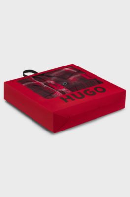 Pigiama in cotone a quadri con etichette con logo, Rosso