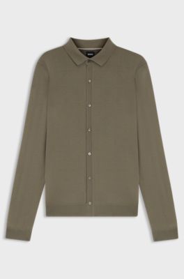 Regular-fit shirt in virgin wool, Light Brown