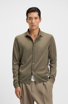 Regular-fit shirt in virgin wool, Light Brown