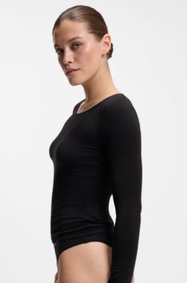 Slim-fit ondertop met picot detail, Zwart