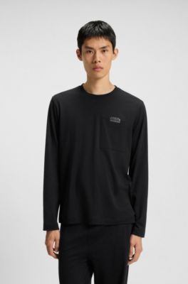 Relaxed-fit pyjamas in stretch jersey with split logos, Black