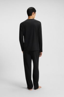 Relaxed-fit pyjamas in stretch jersey with split logos, Black