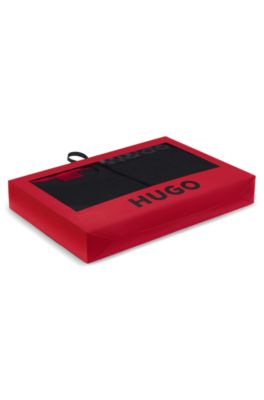 Relaxed-fit pyjamas in stretch jersey with split logos, Black