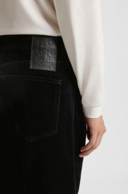 Tapered-fit jeans in cotton velvet, Black