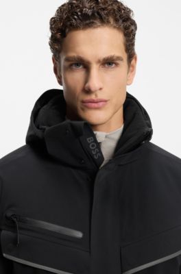 BOSS Ski water-repellent padded jacket with logo, Black