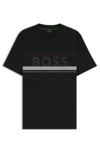 Cotton-jersey T-shirt with stripes and logo, Black