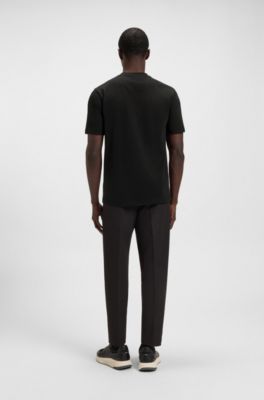 Cotton-jersey T-shirt with stripes and logo, Black