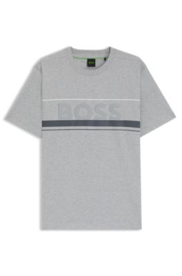 Cotton-jersey T-shirt with stripes and logo, Grey