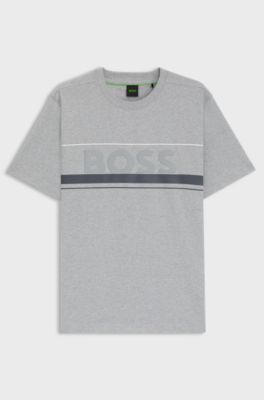 Cotton-jersey T-shirt with stripes and logo, Grey