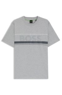 Cotton-jersey T-shirt with stripes and logo, Grey