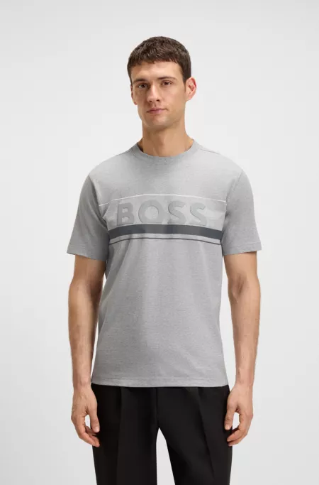 Cotton-jersey T-shirt with stripes and logo