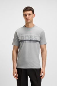 Cotton-jersey T-shirt with stripes and logo, Grey