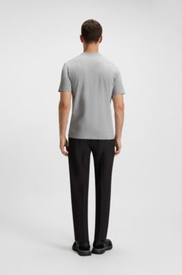 Cotton-jersey T-shirt with stripes and logo, Grey