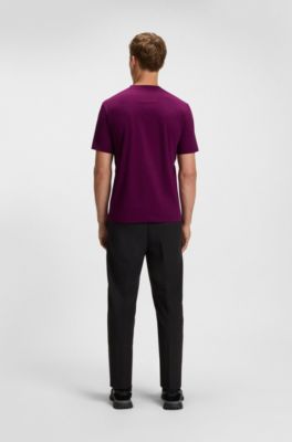 Cotton-jersey T-shirt with stripes and logo, Dark pink