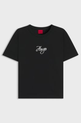 Cotton-jersey T-shirt with glitter-print details, Black
