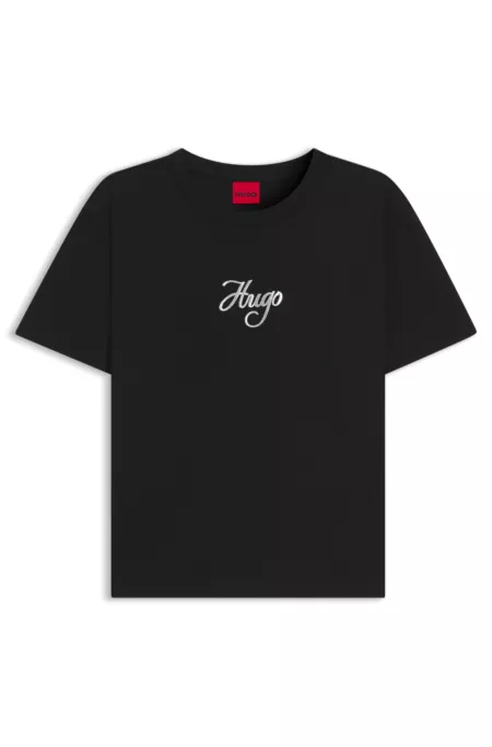 Cotton-jersey T-shirt with glitter-print details