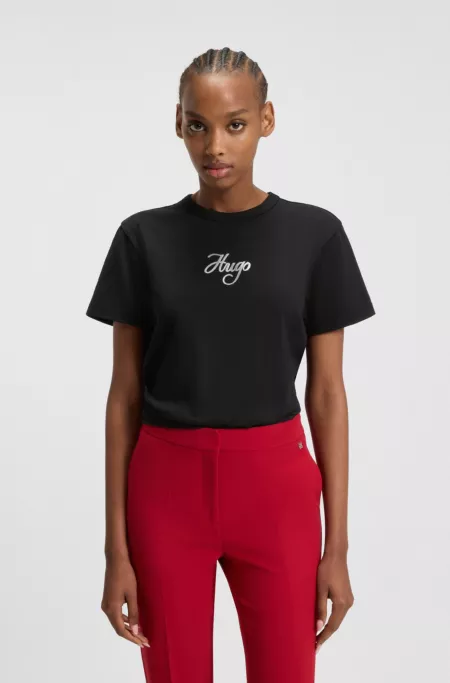 Cotton-jersey T-shirt with glitter-print details