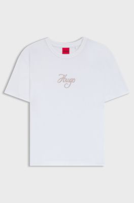 Cotton-jersey T-shirt with glitter-print details, White