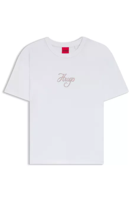 Cotton-jersey T-shirt with glitter-print details