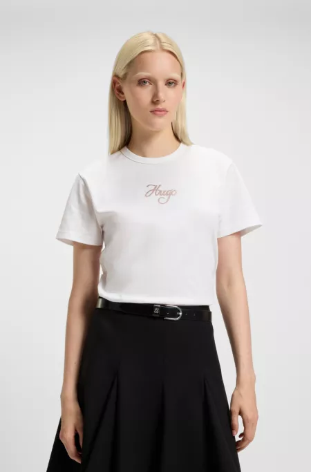 Cotton-jersey T-shirt with glitter-print details
