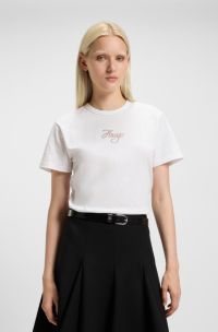 Cotton-jersey T-shirt with glitter-print details, White