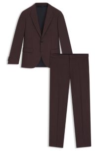 Traje slim fit de tres piezas en tejido dobby elástico, Rojo oscuro