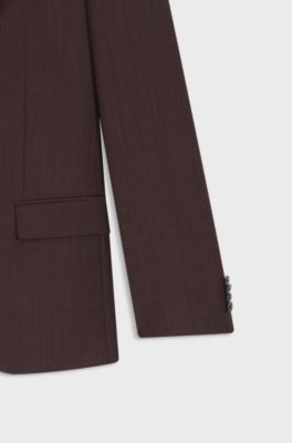 Three-piece slim-fit suit in stretch dobby, Dark Red