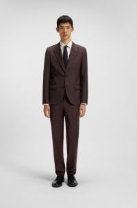 Three-piece slim-fit suit in stretch dobby, Dark Red