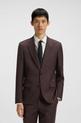 Traje slim fit de tres piezas en tejido dobby el&aacute;stico, Rojo oscuro
