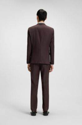 Traje slim fit de tres piezas en tejido dobby el&aacute;stico, Rojo oscuro