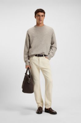 Brushed-finish jeans in Italian stretch denim, Natural