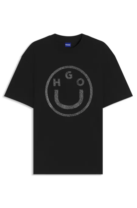 Oversized-fit T-shirt in cotton with Happy HUGO logo