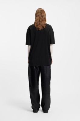 Oversized-fit T-shirt in cotton with Happy HUGO logo, Black