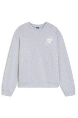 Oversized-fit sweatshirt in cotton terry with logo artwork, Light Grey