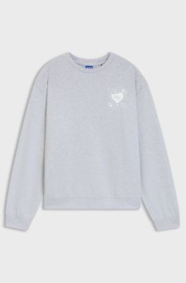 Oversized-fit sweatshirt van katoenen sweatstof met logo-artwork, Lichtgrijs