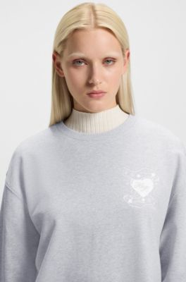 Oversized-fit sweatshirt van katoenen sweatstof met logo-artwork, Lichtgrijs