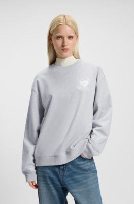 Oversized-fit sweatshirt van katoenen sweatstof met logo-artwork, Lichtgrijs