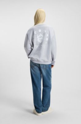 Oversized-fit sweatshirt van katoenen sweatstof met logo-artwork, Lichtgrijs